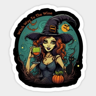 Witch Way To The Wine Women Halloween Witch Sticker